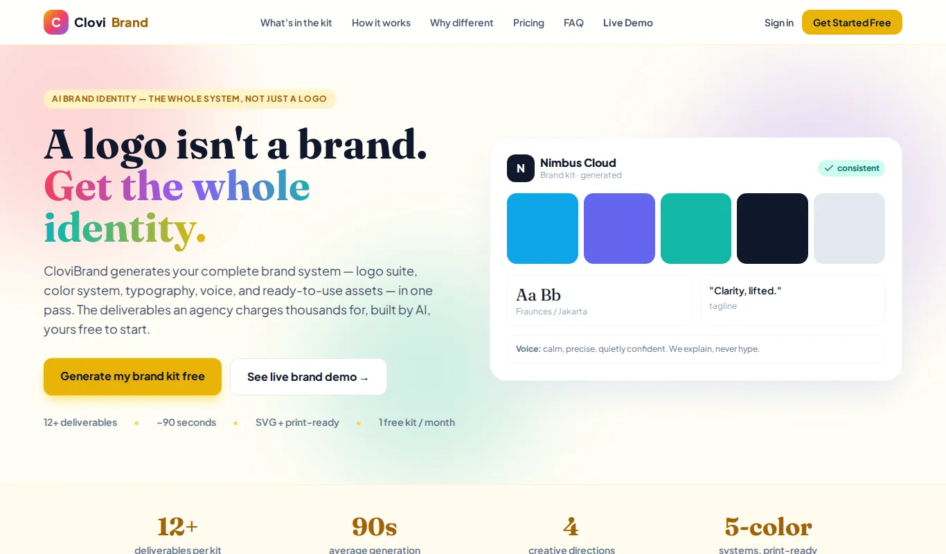 The old CloviBrand home page at 1366 pixels wide